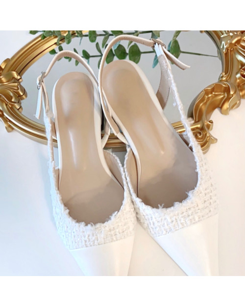 White Tweed  Slingback 