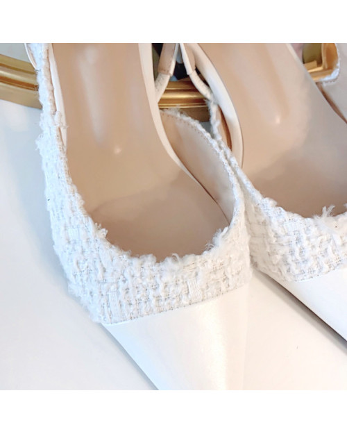 White Tweed  Slingback 