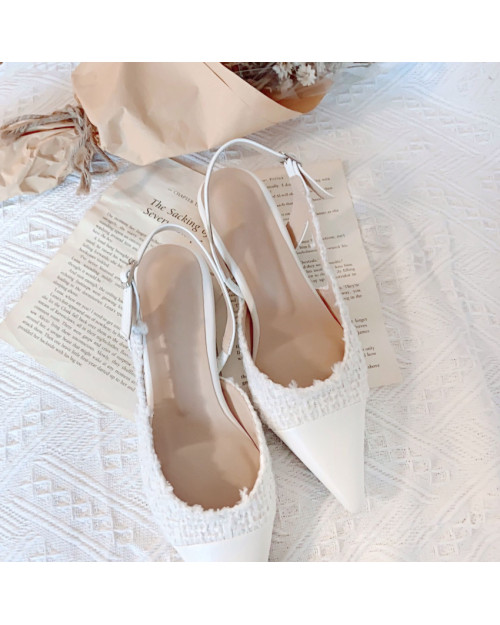 White Tweed  Slingback 