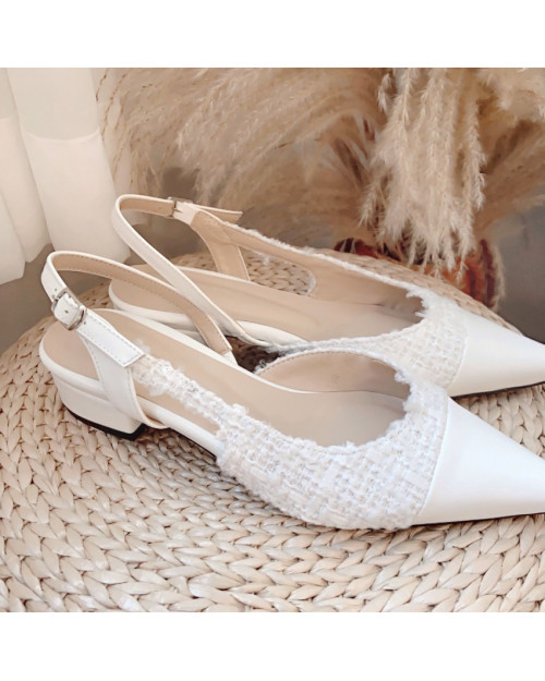 White Tweed  Slingback 