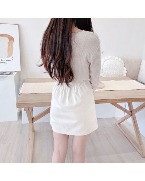 Beige Wave Button Top