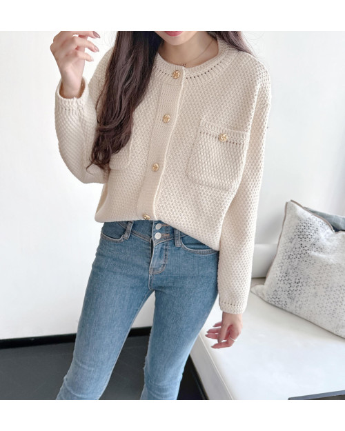 Gold Button Pocket Cardigan