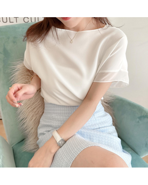 Short Sleeve Chiffon Blouse - Layered