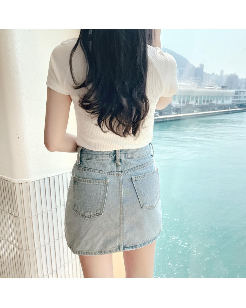 Pocket Denim Skirt Pants