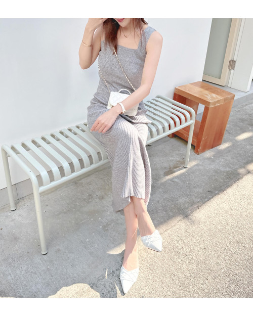 Square-neck Slim-fit Knit Dress