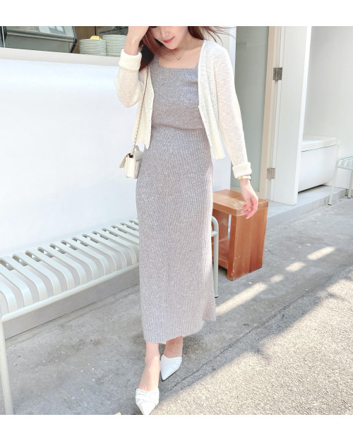 Square-neck Slim-fit Knit Dress