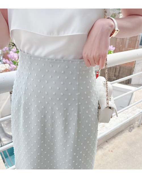 Minty Polka-dot Chiffon Midi Skirt