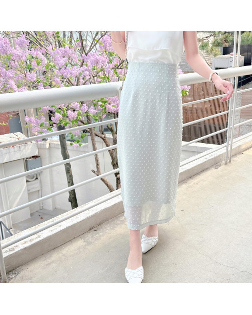 Minty Polka-dot Chiffon Midi Skirt