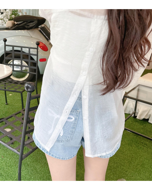 Sheer Backside Button-Down Shirt