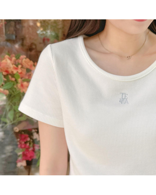 JEVIA Embroidery Waffled Top