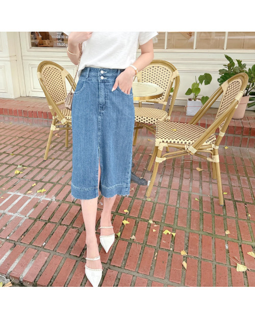 Liner Denim Midi Skirt