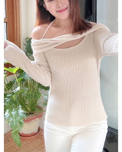 Twist Off-shoulder Knit Top