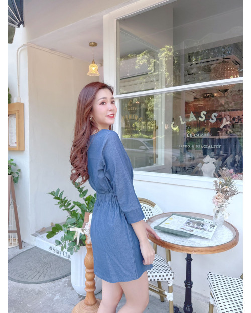 JEVIA Denim Blue Button Dress