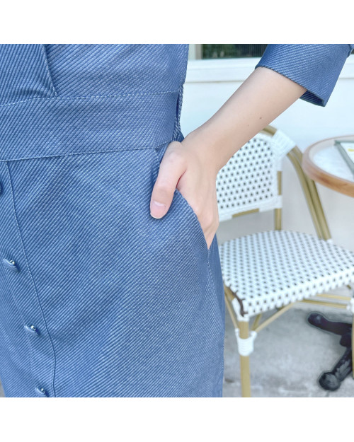 JEVIA Denim Blue Button Dress