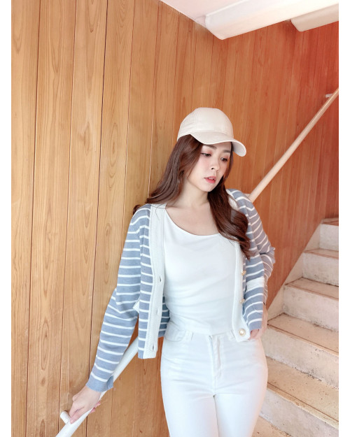 JEVIA Fine Knit Striped Cardigan