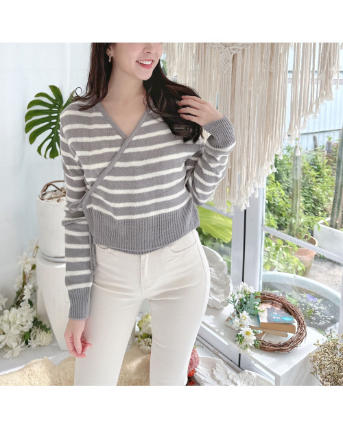 Wrap Striped Knit Top