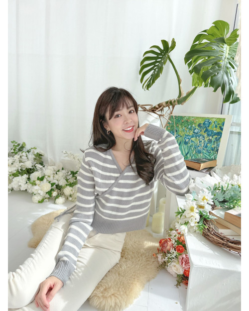 Wrap Striped Knit Top