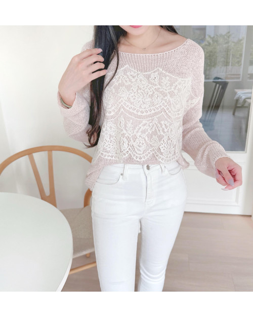 Lace x Crochet Knit Top