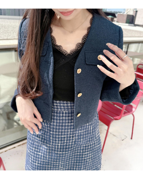 [Special Offer] Waffle Cropped Tweed Jacket