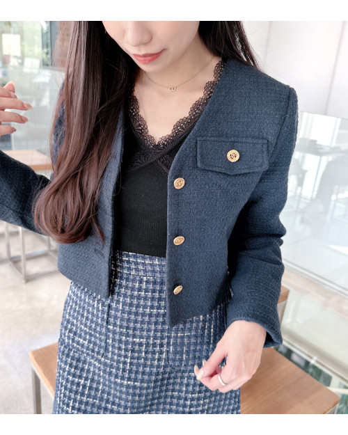 [Special Offer] Waffle Cropped Tweed Jacket