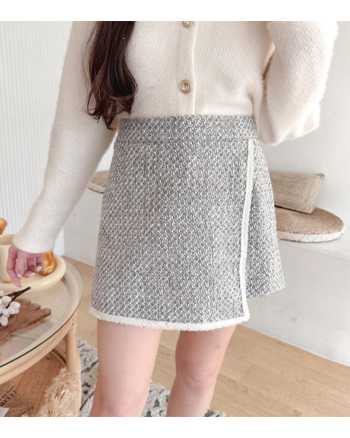 Trimmed Wrap Tweed Skirt Pants