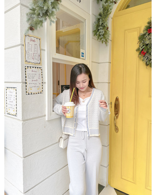 JEVIA Baby Blue Tweed Cardigan